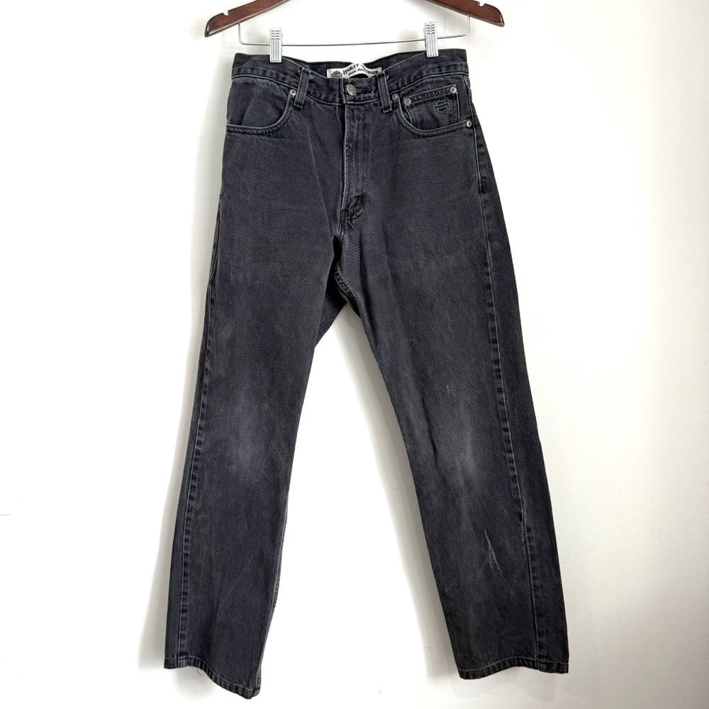 HARLEY DAVIDSON Vintage Y2K Mens 30x34 Black Straight Leg Casual Jeans HH4